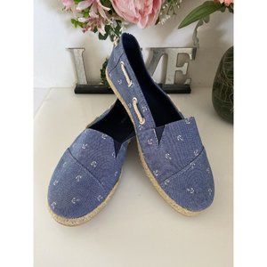 Nautica Rudder Espadrille Anchor Print Flats 8.5 Boat Shoes Round Toe Slip On‎
